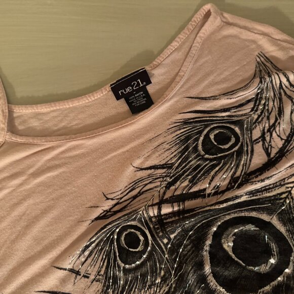 💕 Rue 21 Baby Pink Sheer One-Shoulder Top – Y2K Peacock Eye Style, Size M 💕 - Picture 3 of 3